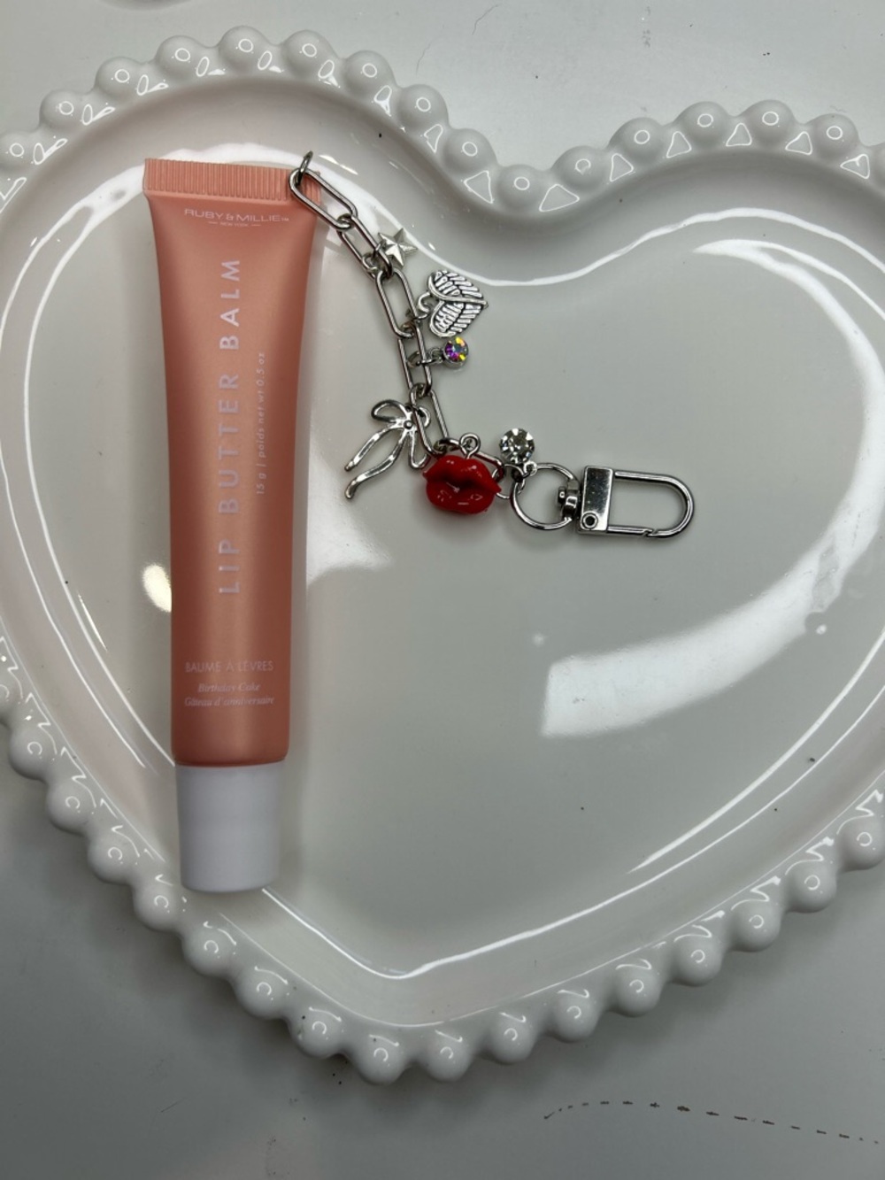 Ruby&Millie Birthday Cake Lip Butter Balm Charm Keychain